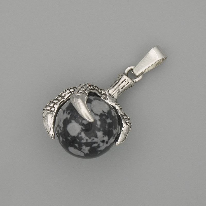 Pendant Snow Obsidian Paw with Ball 18x37mm+ Silver Metal