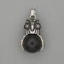 Pendant Owl Black Agate Silver Metal, diameter 30×20mm±, length 37mm±