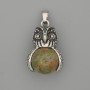 Pendant Owl with Heliodor, Silvery Metal, diameter 30x20 mm±, length 37 mm±