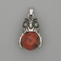 Pendant Owl Red Jasper Silver Metal, diameter 30x20mm±, length 37mm±