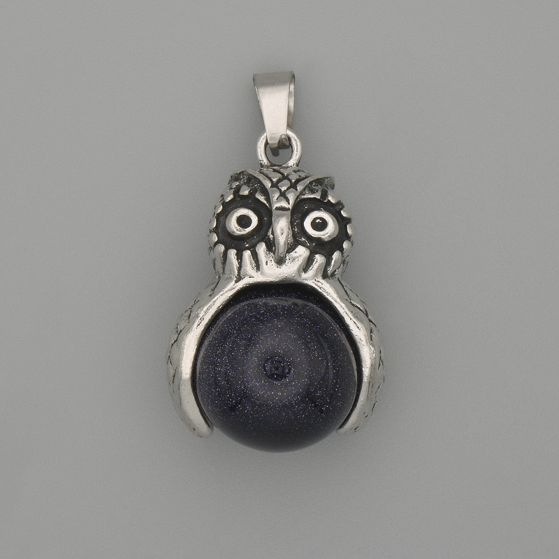 Owl Aventurine Pendant of Cairo Night, silver metal, diameter 30×20mm±, length 37mm±