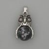 Pendant Owl Snow Obsidian Silver Metal, 30×20mm diam. ±, length 37mm ±