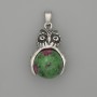 Owl Zoisite pendant in silvery metal, 30×20 mm diameter ±, length 37 mm ±