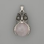 Pendant Owl Pink Quartz Silver Metal, diameter 30x20mm±, length 37mm±