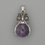 Pendant Owl Amethyst Silvery Metal, diameter 30x20mm±, length 37mm±