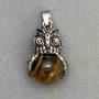 Pendant Owl Tiger's Eye, Silver Metal, 30x20mm approx., length 37mm approx.