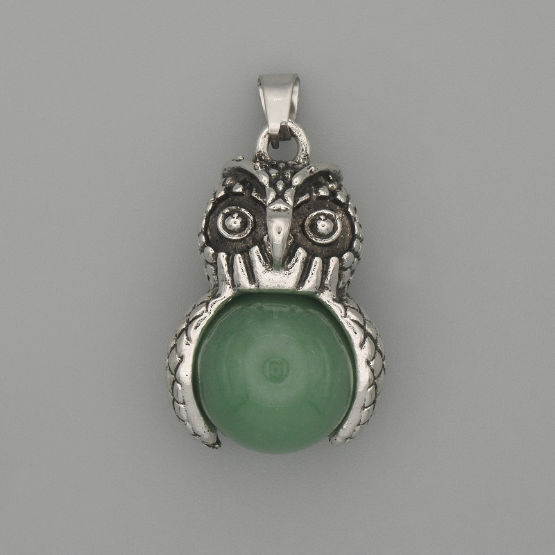 Pendant Owl Jadeite with Silver Metal, diameter 30×20mm ±, length 37mm ±