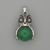 Pendant Owl Chrysoprase Silver-Tone Metal, 30×20mm ±, length 37mm ±