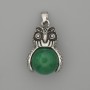 Pendant Owl Chrysoprase Silver-Tone Metal, 30×20mm ±, length 37mm ±