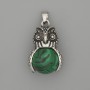 Pendant Owl with Malachite in Silver Metal, diameter 30x20mm±, length 37mm±