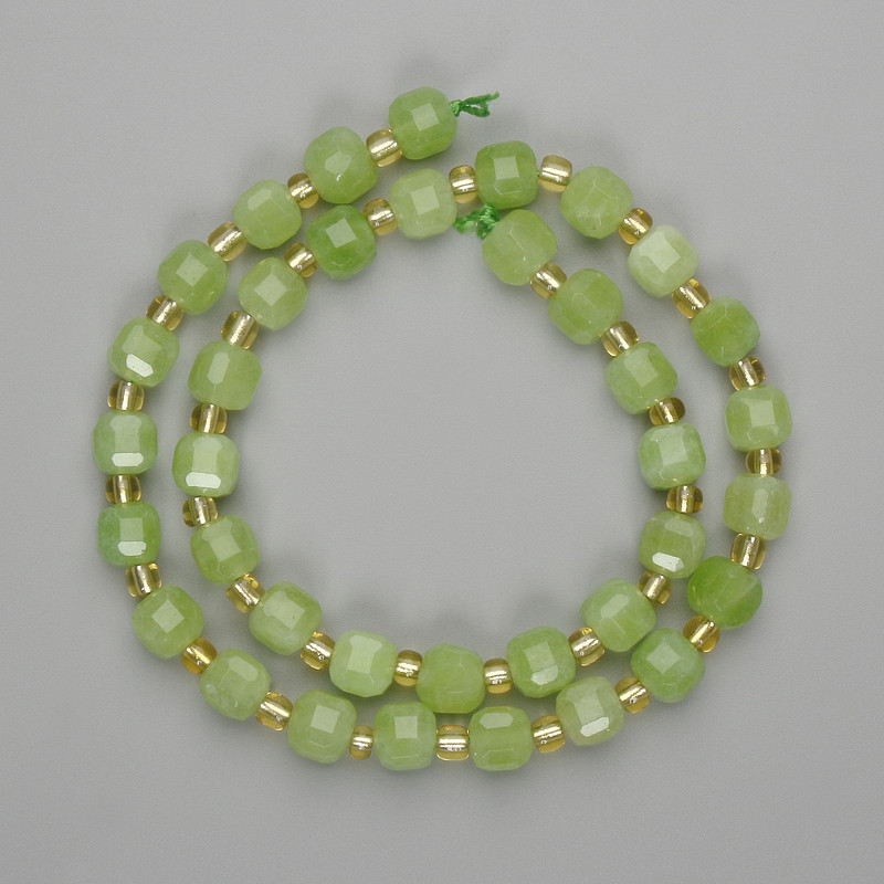 Chrysoprase Beads Faceted Cube 7x7mm+- Glass Beads 3mm+-, Length 38cm+- on Thread