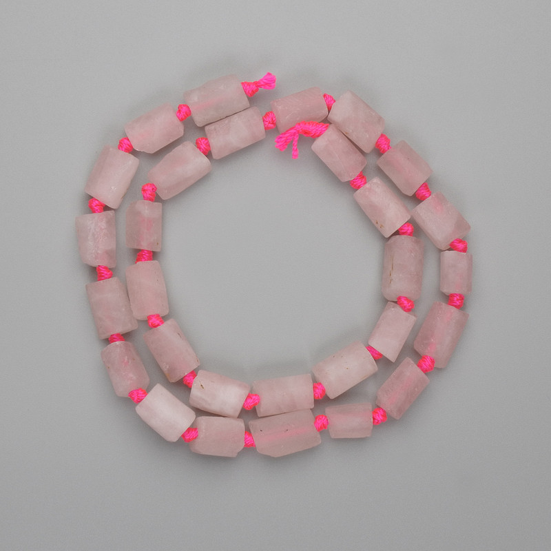 Pink Quartz Beads Uncut Crystal Rough Cut 9-13×6.5–7 mm+-, length 42 cm+- on thread