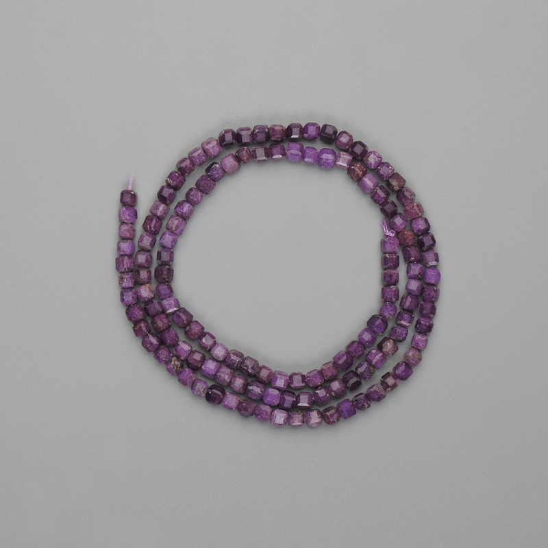 Charoite Beads, faceted cube 3x3mm, +/- length 39cm on thread