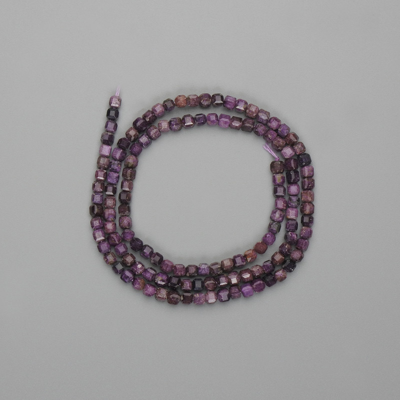 Charoite Beads Faceted Cube 3x3mm+, on Thread, Length ~39cm