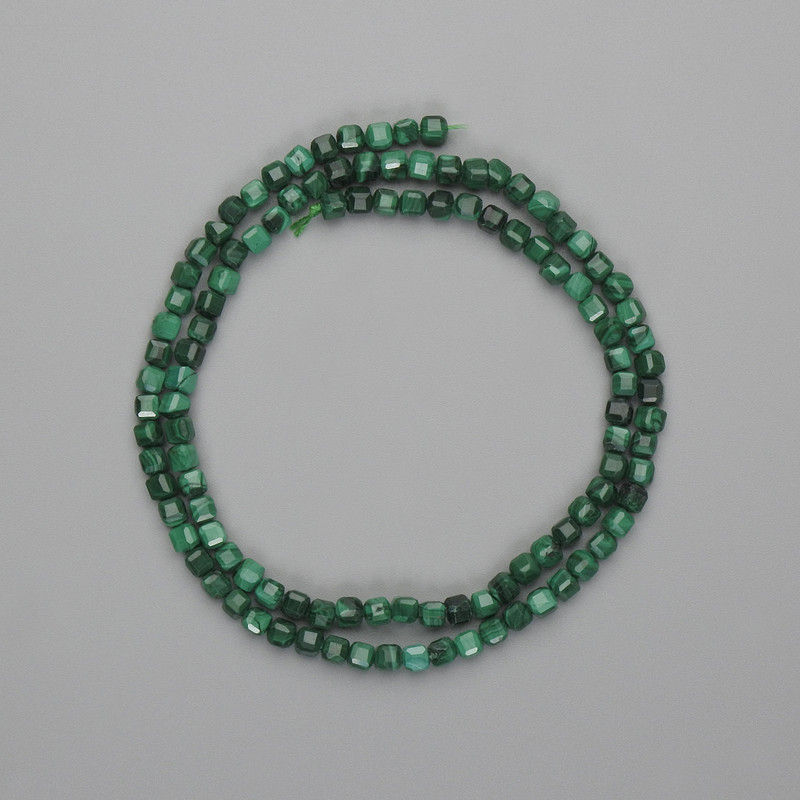 Malachite Beads Faceted Cube 3x3mm, 39cm+ Length on Thread
