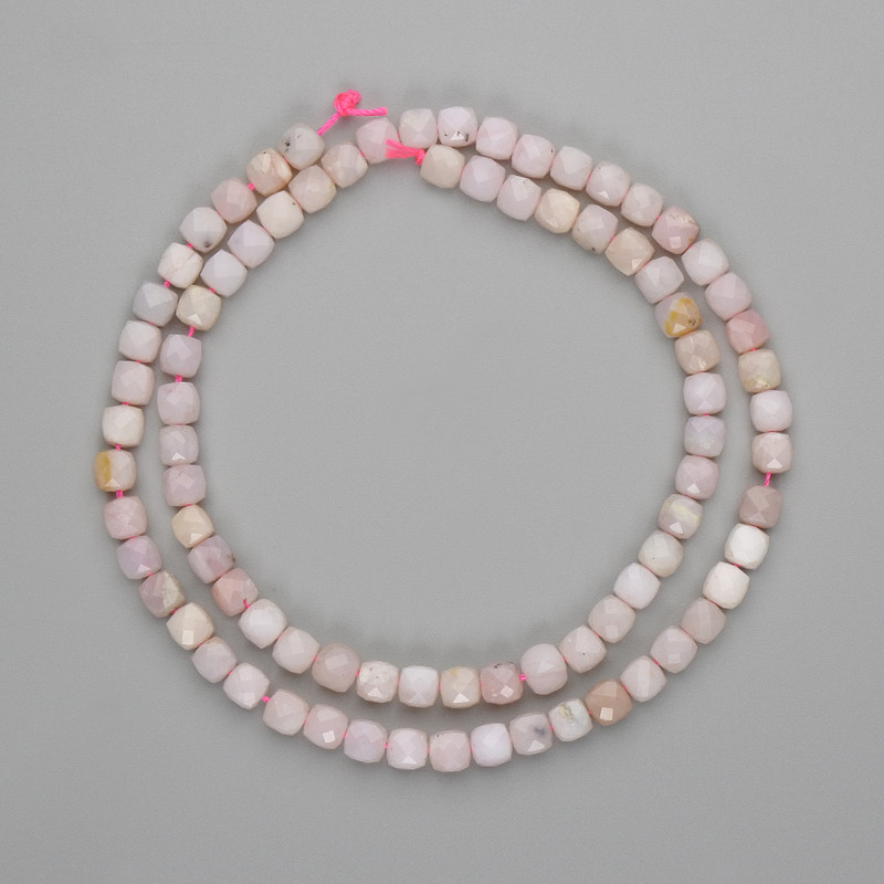 Pink Opal Beads Faceted Cubes 4x4mm+, length 39cm+- on thread