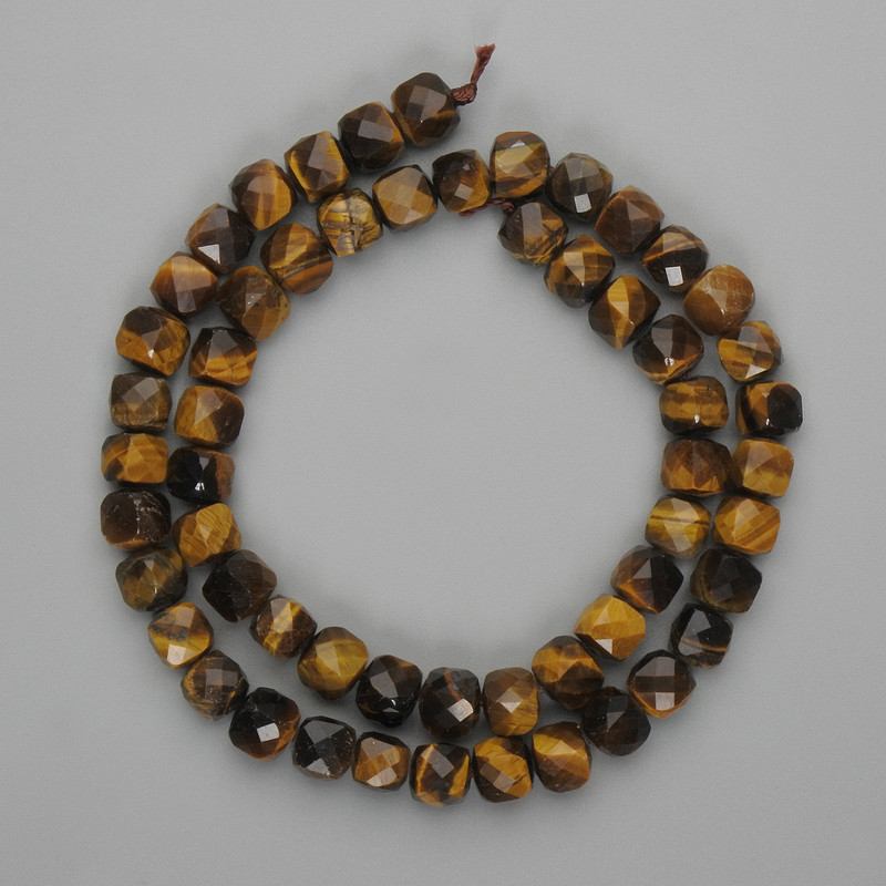 Tiger's Eye Beads - Faceted Cube 7x7mm, on Thread, 40cm length +/-