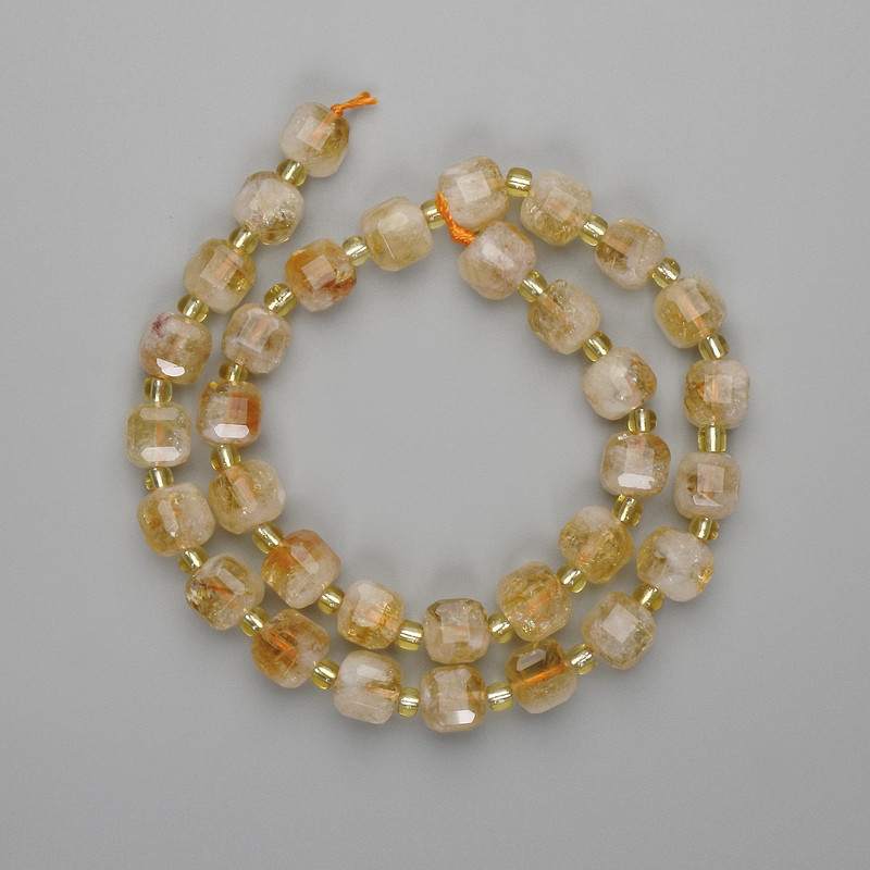 Citrine Beads Faceted Cube 8-9mm+ Beads 3mm+-, 38cm+- on Thread