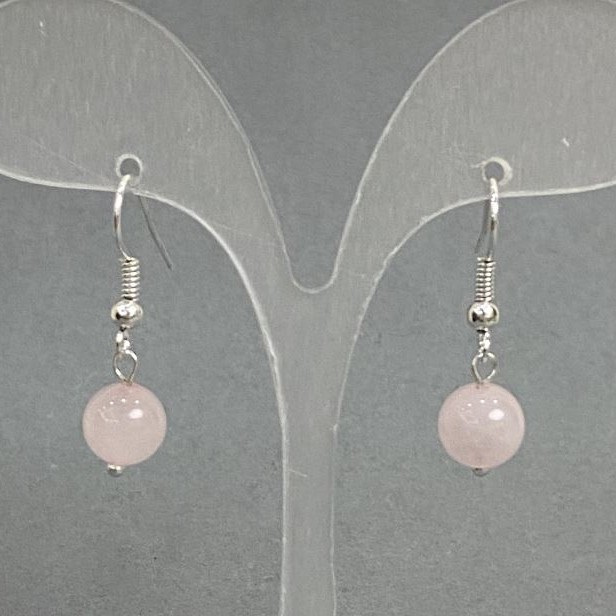 Pink Quartz Smooth Bead Earrings, 8mm diameter, 30mm length