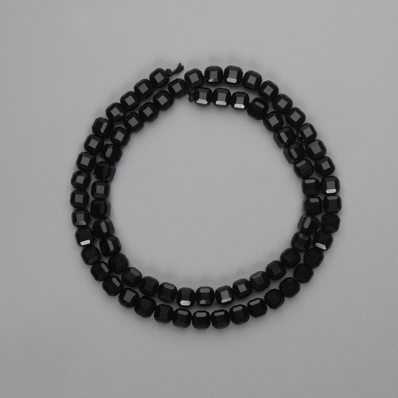 Black tourmaline beads faceted cube 5x5mm, length 38cm