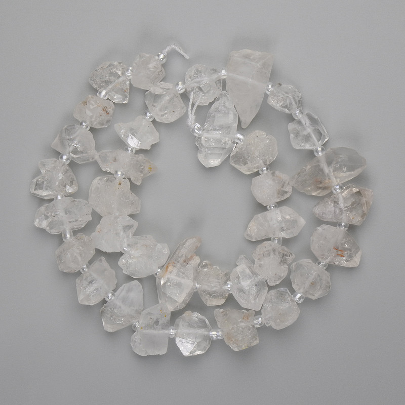 Rock Crystal Beads Unpolished Stone 10-18x8-11mm+- Beads 3mm+-, Length 38cm+