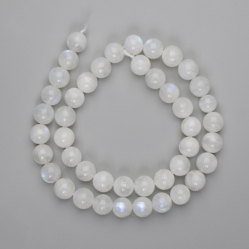 Adularia Smooth Round Beads 10mm on Threaded Wire, 40cm Length
