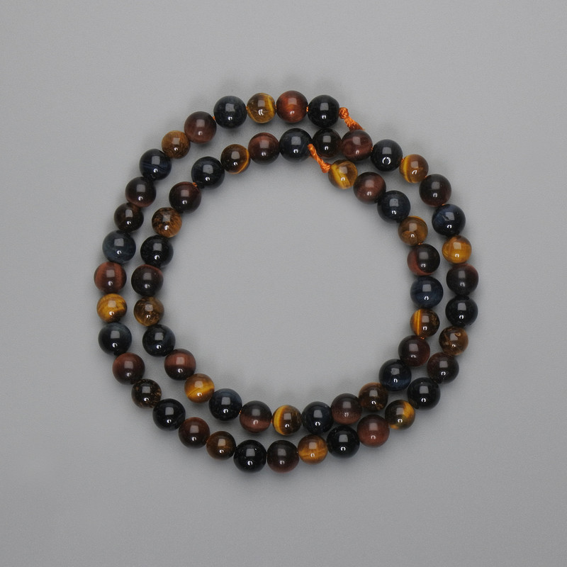 Beads Bull's Eye Tiger’s Eye Hawk’s Eye, smooth round 6mm+-, length 37cm+