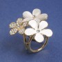 Brooch Clip for Scarves and Shawls White Crystals Enamel Cat's Eye 35mm± Golden Metal Clip, 22mm diameter±