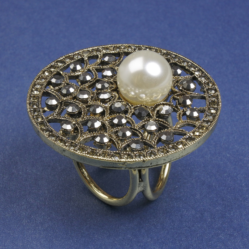 Brooch clip for scarves and shawls with white Mallorca rhinestones, 40mm+ golden metal clip, diameter 22mm+