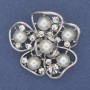 Brooch Flower with Pearls (Majorca) White Crystals Silver Metal 40mm+