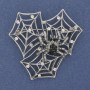 Spider Brooch on Web with White and Black Rhinestones Silver Metal 43x43mm+