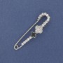Brooch Pin with Clover White Rhinestones 58x15mm+- Silver Metal