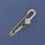 Brooch Pin with Clover, White Crystals, 58×15 mm ±, Gold-Tone Metal