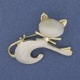 Brooch Pendant Cat White Cat's Eye Golden Metal 40x31mm+