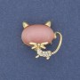 Brooch Pendant Cat Pink Cat's Eye Golden Metal 26x27mm+