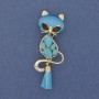 Brooch Pendant Cat with Cabochon Cat's Eye Golden Metal 43x17mm+