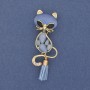 Brooch Pendant: Cat with Stone Cat's Eye Blue Cat's Eye Brown-Gold Metal 43×17mm+