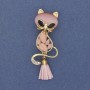 Brooch pendant Cat with Stone Pink Cat's Eye Golden Metal 43x17mm+