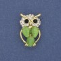 Brooch Owl Cat's Eye with white crystals golden metal, diameter 15mm+-, length 25mm+-
