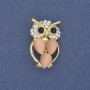 Brooch Owl with Cat's Eye Stone and White Crystals, gold-toned metal, diameter 15mm±, length 25mm±