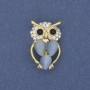 Brooch Owl blue Cat's Eye with white crystals gold-toned metal, diameter 15mm+-, length 25mm+-