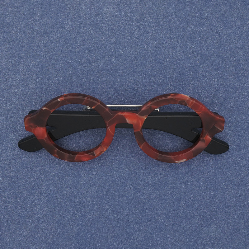 Brooch 'Glasses' Red Acrylic with Silver Metal 65x25mm+