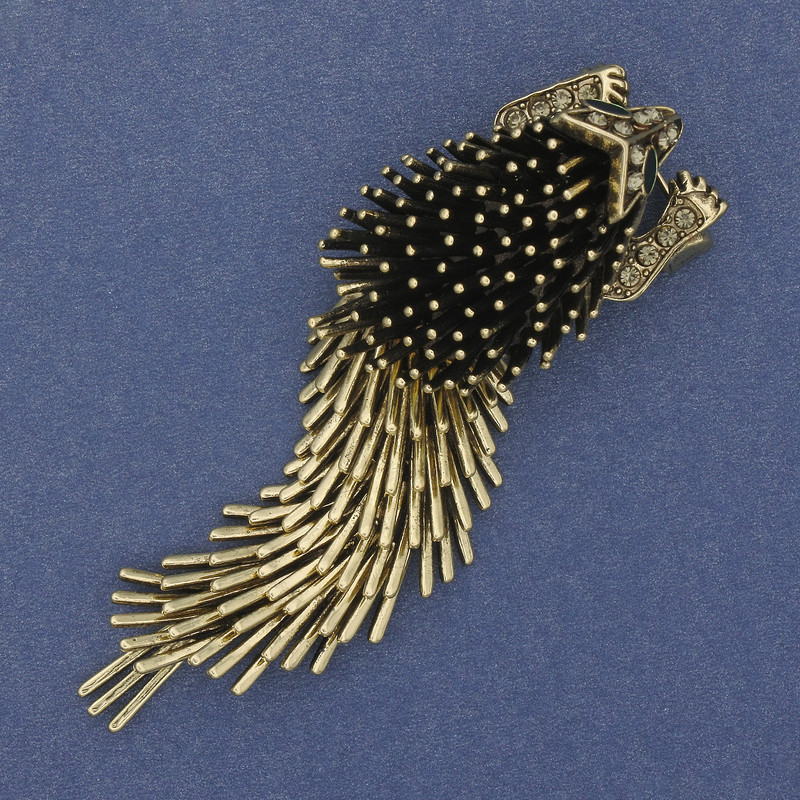 Brooch Hedgehog Porcupine with Moving Tail 75x23mm± metal color: dark gold