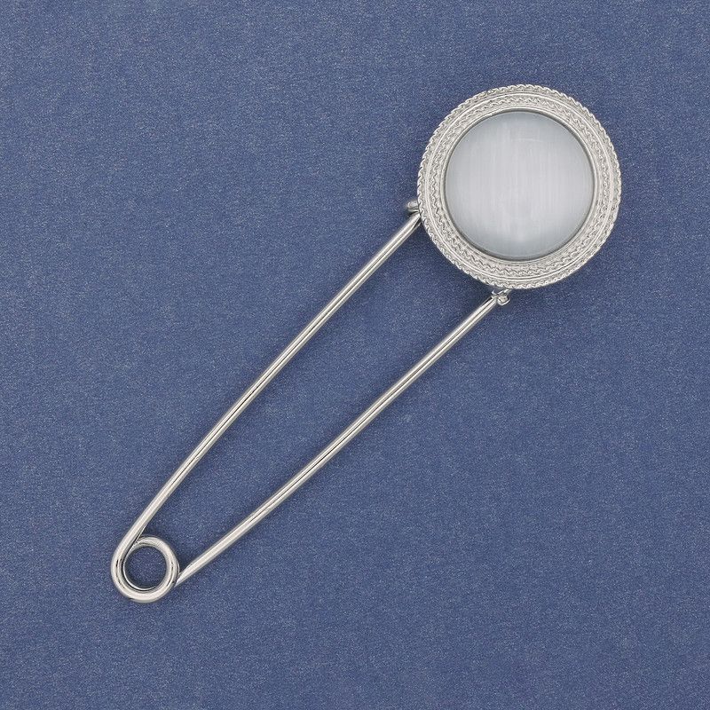 Brooch Pin Cat's Eye in Silver Metal 76×23mm+