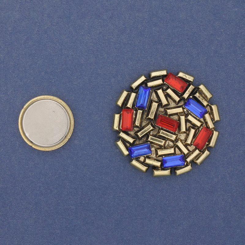 Magnetic Brooch Accent Colored Rhinestones Dark Gold and Gold-Tone Metal 40mm+