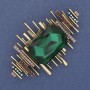 Brooch Accent with green crystal, colored rhinestones, golden metal 63x43mm+