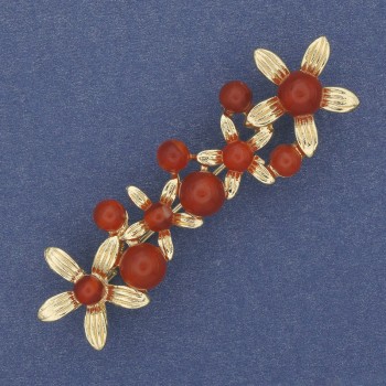 Brooch 'Flowers' Carnelian with Golden Metal 55×17mm+