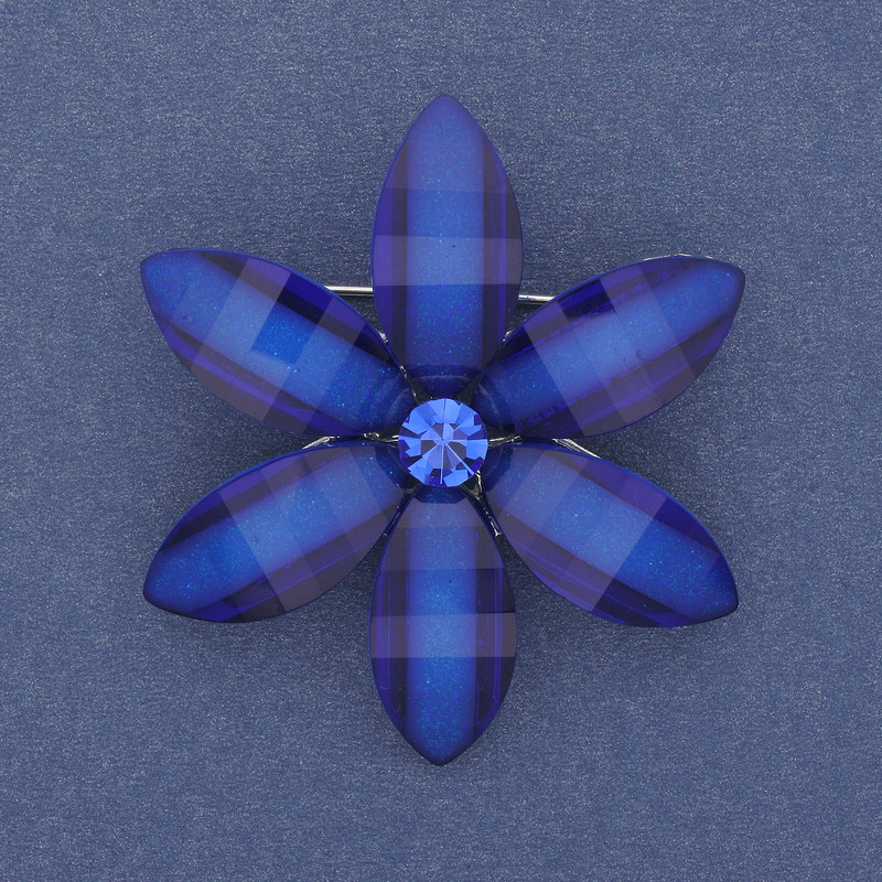 Brooch Pendant Blue Flower Acrylic Crystals Silver Metal 45mm+