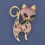 Brooch Pendant Cat Pink Cat's Eye Crystal Gold Metal 45x30mm+