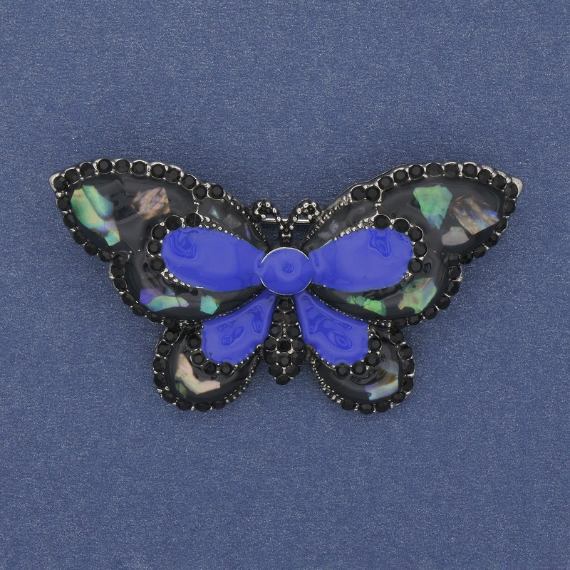 Brooch Butterfly Chalcedony Enamel Silver-toned Metal 50x30mm+